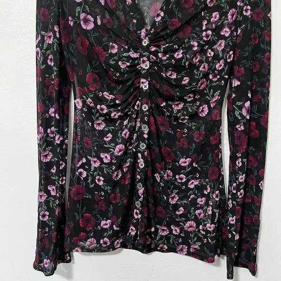 Free People Lucky Shirtee Floral Sheer Top Size S Black Dark Romantic Whimsigoth - Picture 3 of 8